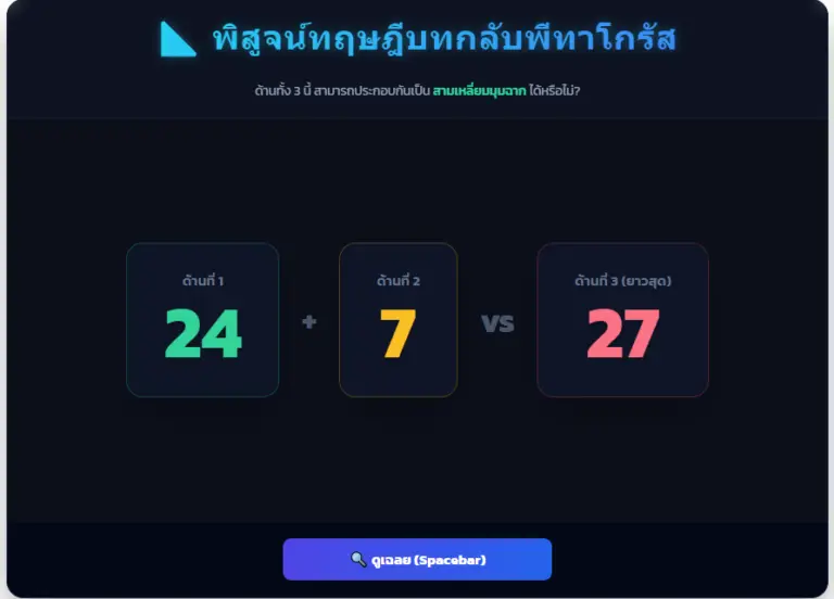 พิสูจน์ทฤษฎีบทกลับพีทาโกรัส ตรวจสอบชนิดรูปสามเหลี่ยม