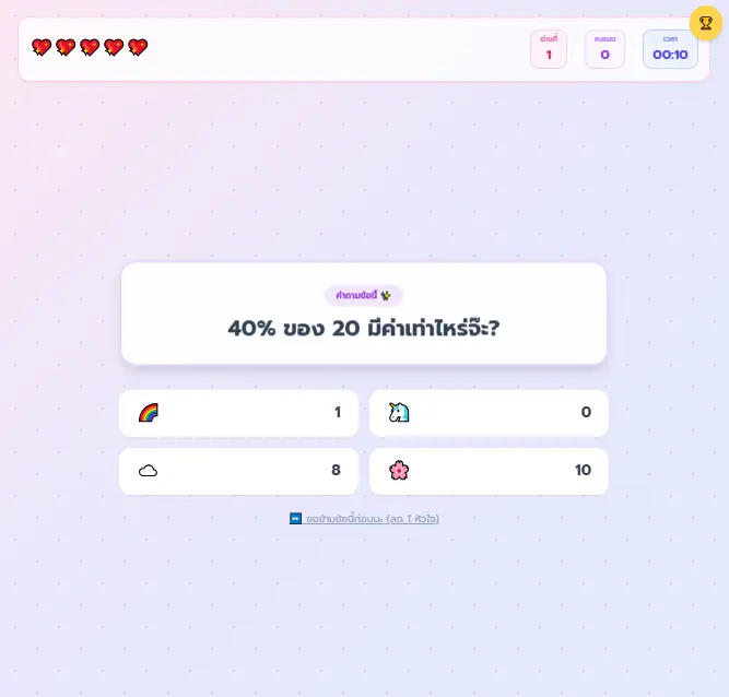 Math Quest วัยใส – เกมคณิตศาสตร์ อัตราส่วนและร้อยละ