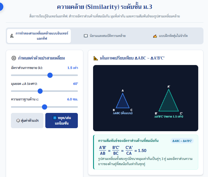 สื่อการเรียนรู้อินเทอร์แอกทีฟ ความคล้าย ม.3 และสามเหลี่ยมคล้าย