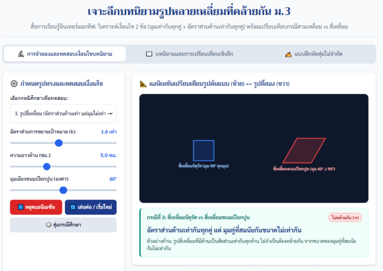 ความคล้าย ม.3 สื่อการเรียนรู้อินเทอร์แอกทีฟและแบบฝึกหัด