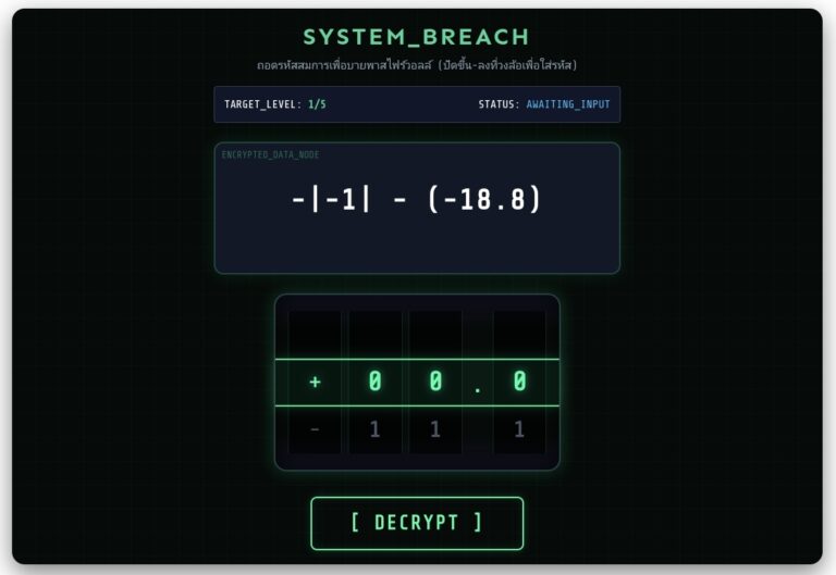 เกมถอดรหัสคณิตศาสตร์ Cyber Vault ฝึกบวกลบคูณหารจำนวนจริง