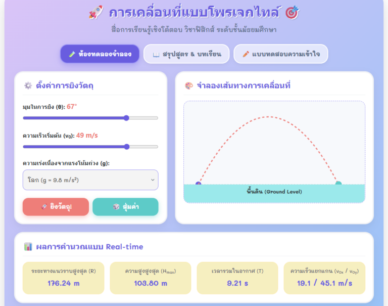 โปรแกรมจำลองการเคลื่อนที่แบบโพรเจกไทล์ (Physics Simulator)