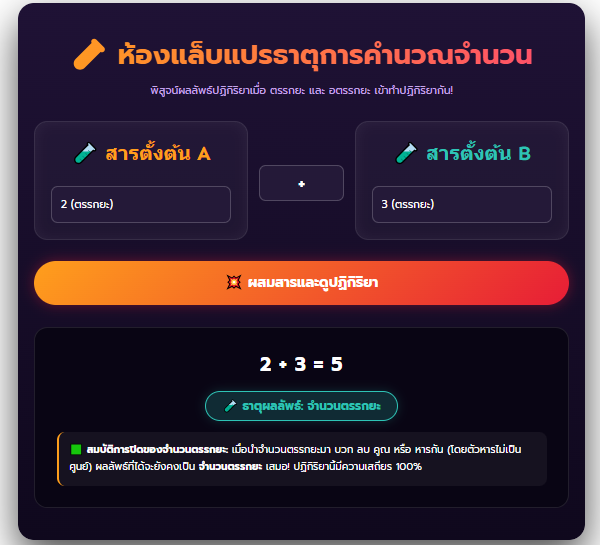 เกมคณิตศาสตร์ ห้องแล็บทดลอง จำนวนตรรกยะและอตรรกยะ