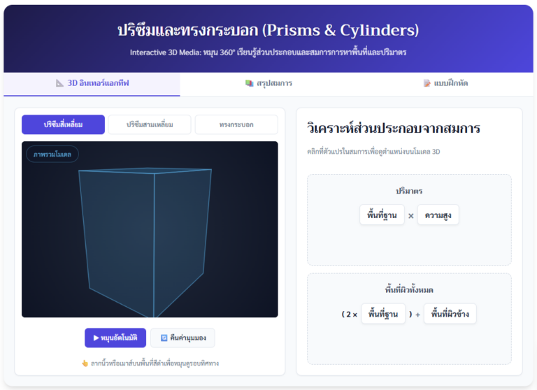 สื่อการสอน ปริซึมและทรงกระบอก 3 มิติ หมุนได้ 360 องศา