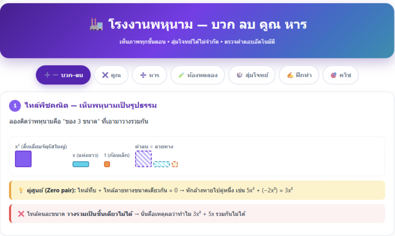 การบวก ลบ คูณ หารพหุนาม ม.2 สื่อการเรียนรู้คณิตศาสตร์