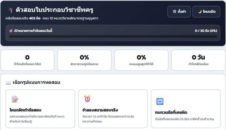 ข้อสอบใบประกอบวิชาชีพครู 10 หมวดวิชา ระบบทดสอบเสมือนจริง
