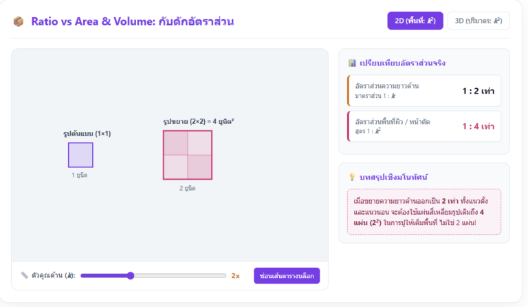 อัตราส่วนพื้นที่และปริมาตร เรียนรู้ผ่านโมเดล 2D และ 3D