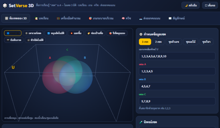 SetVerse 3D สื่อการเรียนรู้คณิตศาสตร์ ม.4 เรื่องเซต